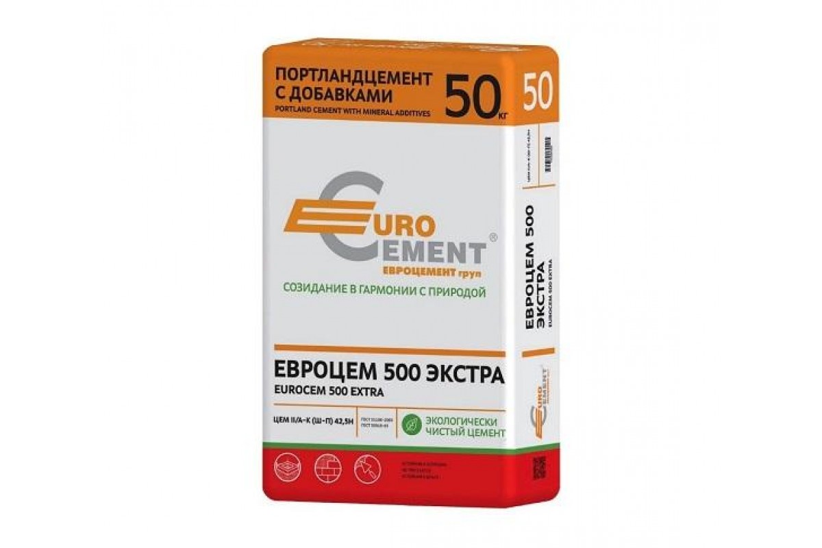 Цемент 50 кг Д20 EuroCem 500 Extra ЦЕМ II/А-Ш 42.5 H EuroCement